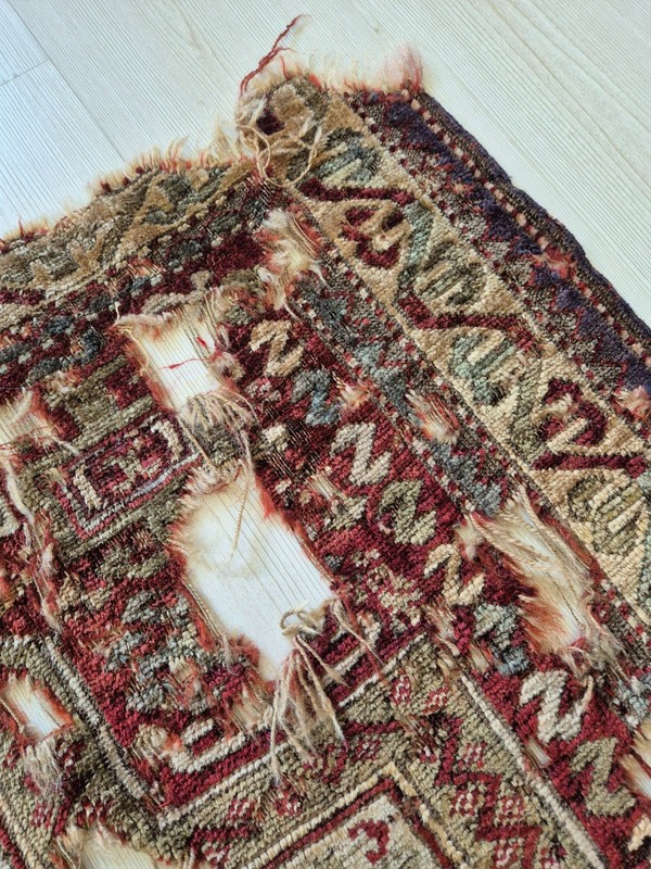Antique Hand-Knotted Caucasian Wool Rug, Naturel Dyes Fragment Rug gallery