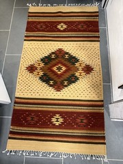 Vintage Zapotec Oaxacan Hand Woven Wool Rug w/Fringe BEAUTIFUL ~60” X 30” Decor