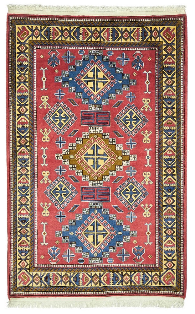 Vintage 3'6" x 5'4" Traditional Hand Knotted Vegetable Dye Wool Area Rug