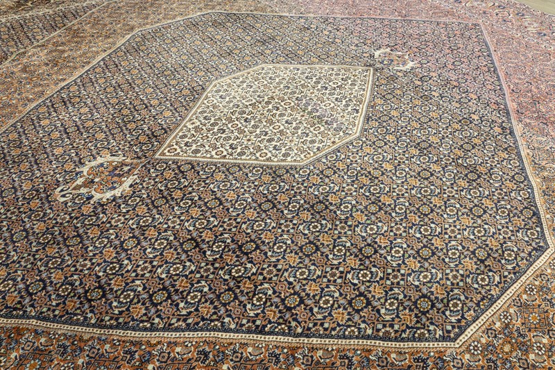 Vintage Oriental Area Rug 13x13.6 ft Navy Rust – Oversized Square Luxury Decor gallery