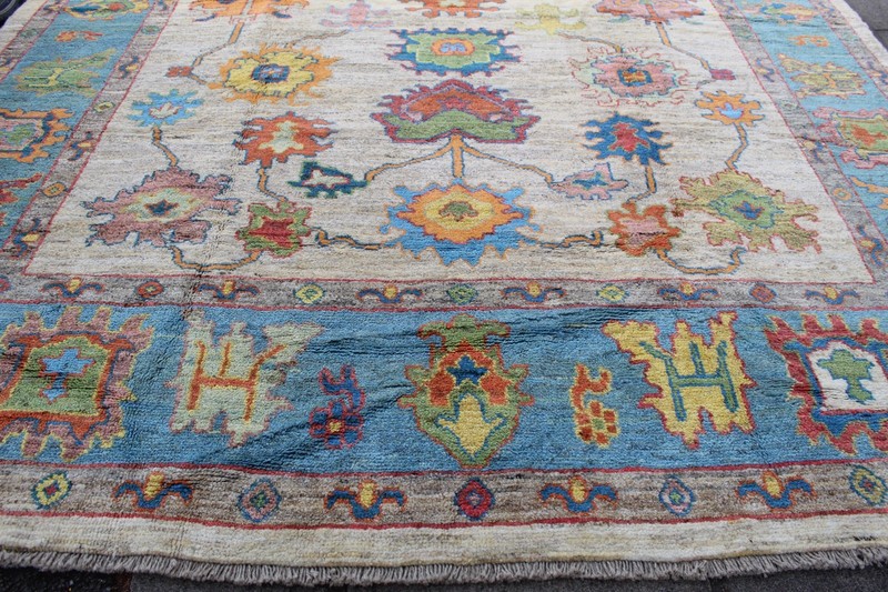 Vintage Traditional Hand Made Turkish Oushak Oriental Wool White Carpet 421x308 gallery