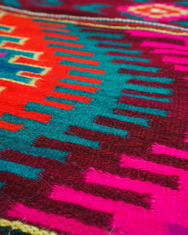 Romanian Oltenian Kilim Runner Rug Handwoven 100% Wool Geometric Fuchsia 1970s gallery