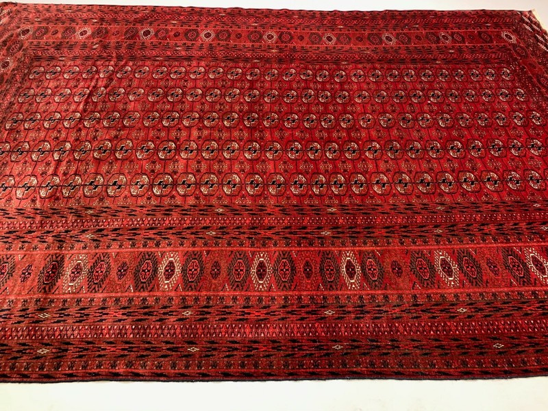 Vintage Afghan Turkoman village Rug 360x240 cm, Red, Black Tribal Large gallery