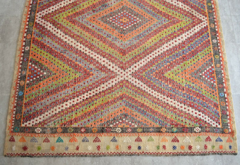 6x8 Rug Turkish Flat Weave Rug Braided Cotton Kilim Vintage Oushak Rug 6'4x8'4" gallery