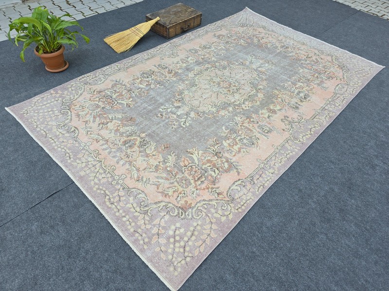 6' x 10' Vintage Wool Oushak Area Rug, Turkish Rug Purple Orange Bedroom Rug gallery
