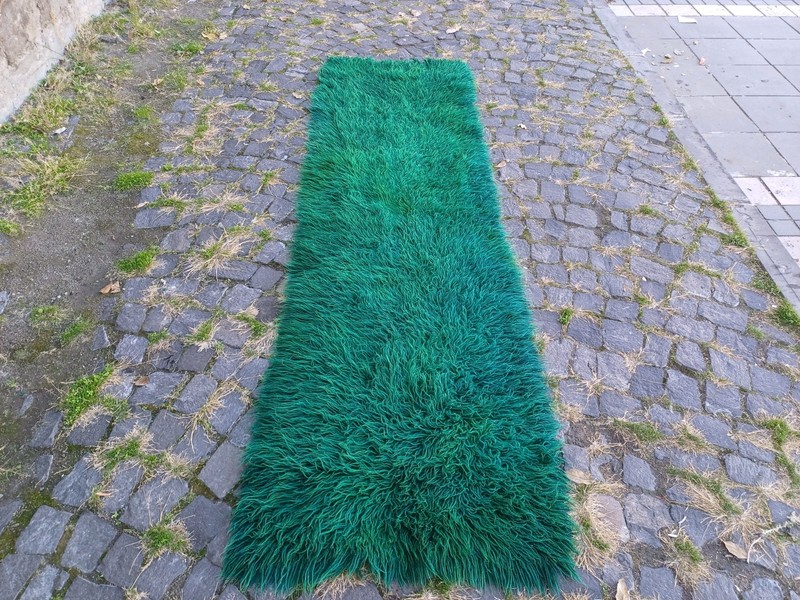 Green Tulu Vintage Runner Rug 75 x 267 cm Shaggy Handmade Rug 2.46 x 8.76 ft gallery