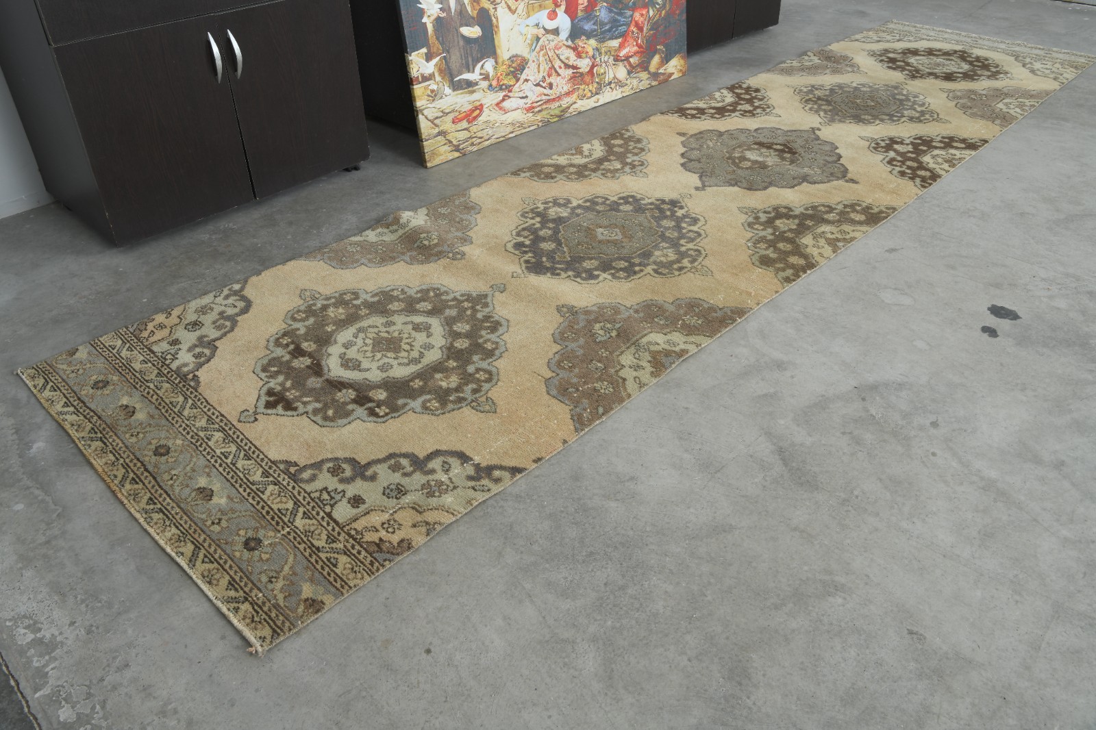 3x13 turkish runner rug, hand-knotted vintage oushak rug runner, boho decor,679 gallery