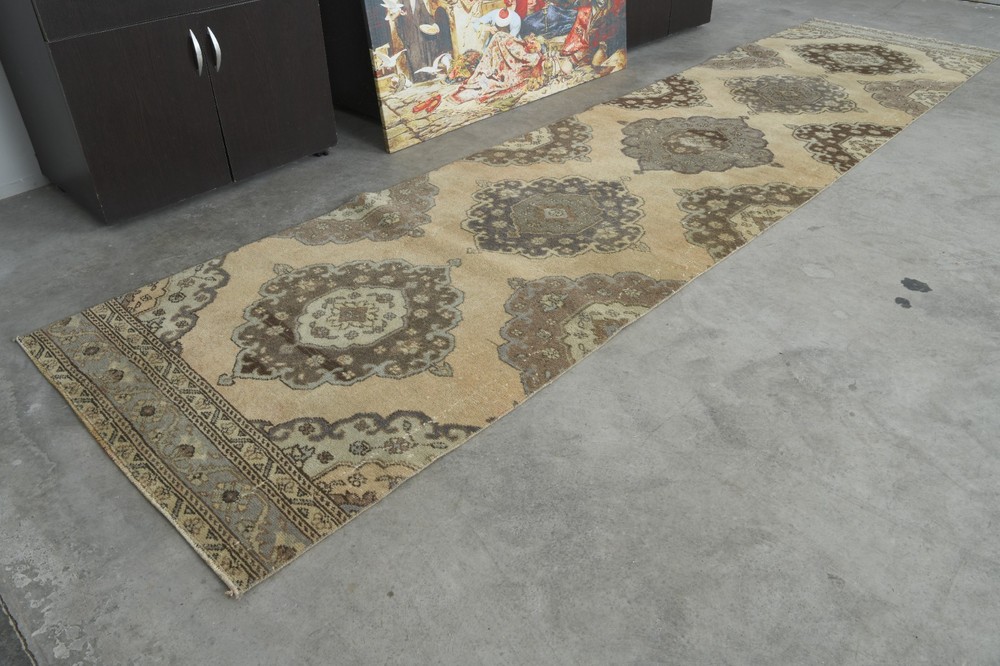 3x13 turkish runner rug, hand-knotted vintage oushak rug runner, boho decor,679