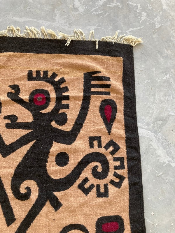 Vintage Traditional Handmade Mexican Zapotec American Kilim Floor Rug 111x82 cm gallery