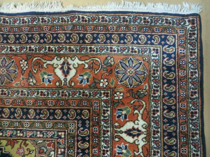 Indian Oriental Rug 9x12 Semi Open Field Medallion Ivory Tomato Red Handmade gallery