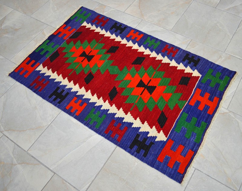 3x4 ft Rug OUSHAK RUG Hand Woven Vintage Turkish Kilim Rug Flat Weave Wool Rug gallery
