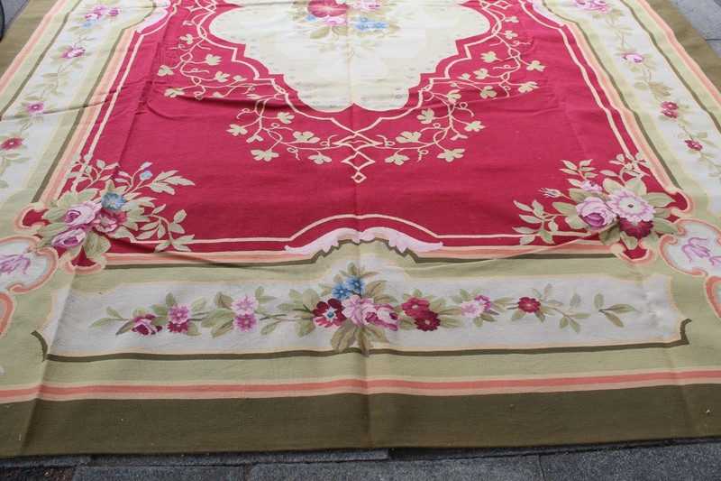 Vintage Hand Made French Design Wool Red Green Original Large Aubusson 415X303cm gallery