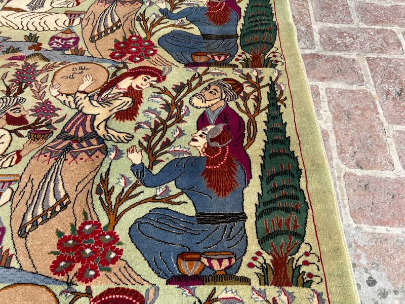 Afghan Pictorial Rug 4x6 Ft Hand Knotted Vintage Tribal Scene Wool Area Rug gallery