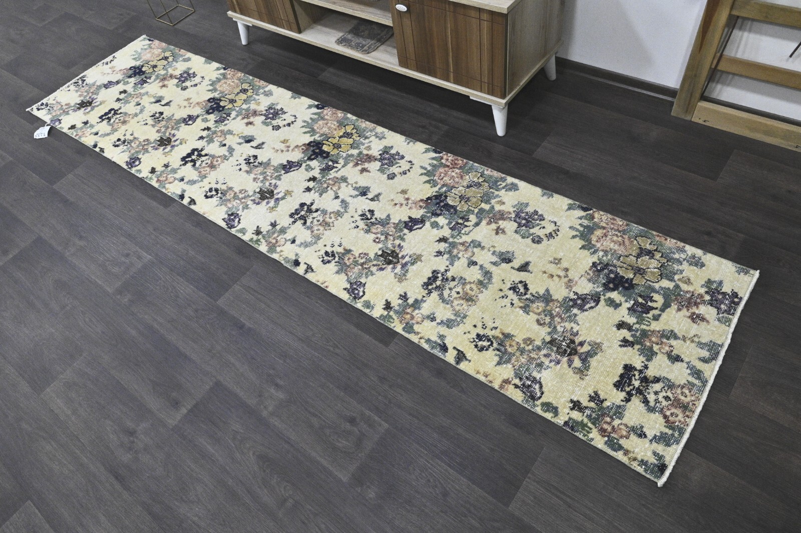 Vintage Turkish Runner Rug 2x9ft BEIGE Handmade Anatolian Oushak Hallway Wool gallery