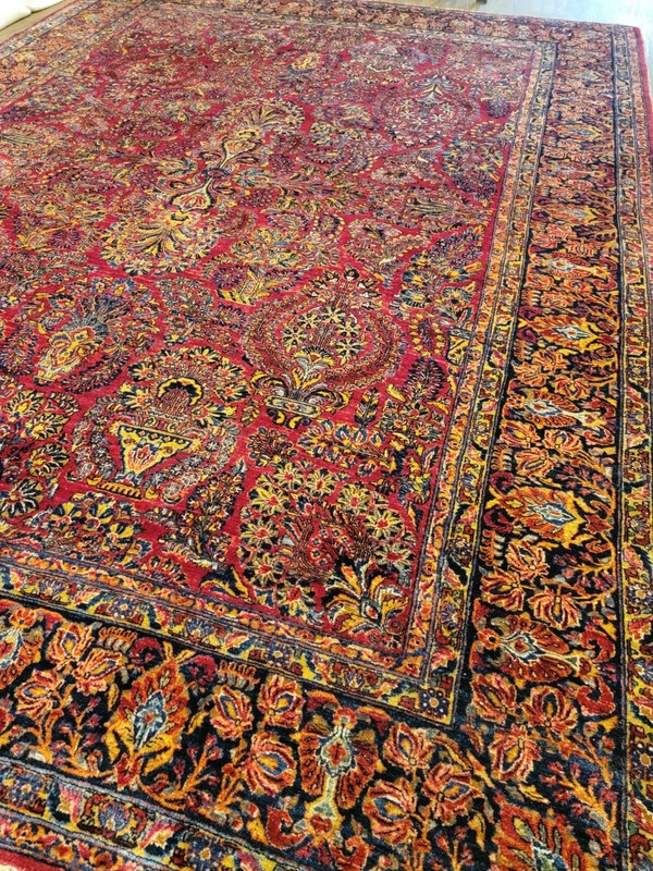 ANTIQUE handwoven authentic Sarouk rug size 9'10" X13ft red Circa 1920s gallery