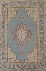 Light Blue Over-Dyed Area Rug Wool Handmade Medallion Classic Carpet 7×10