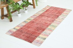 Turkish Small Runner Rug 2×6 Hand-Knotted Vintage Oushak Oriental Rug Carpet,738