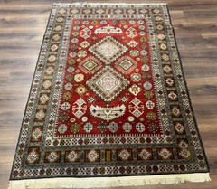 Caucasian Rug 4×6 – Rust Red, Wool Shirvan Carpet, Geometric Medallions