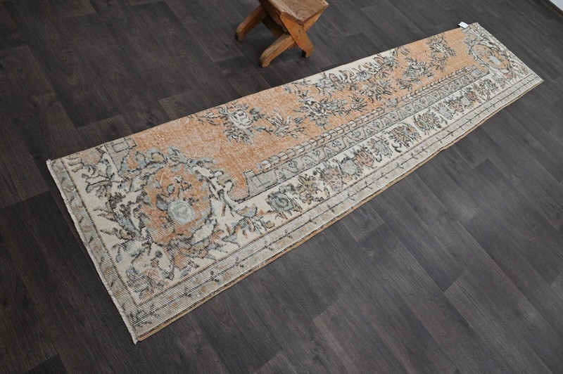 Vintage Turkish Runner Rug 2x10ft Wool Anatolian Handmade Hallway Oushak ORANGE gallery