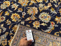 FINE BLUE RUG 7×10 VINTAGE ORIENTAL navy gold HAND-KNOTTED handmade antique 8×10
