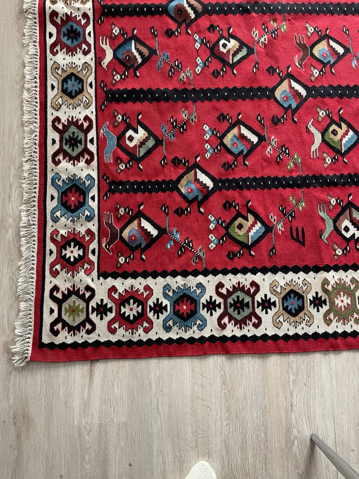 Vintage Traditional Hand Made Sarkoy, West Balkan Wool Multicolor Kilim 156x92cm gallery