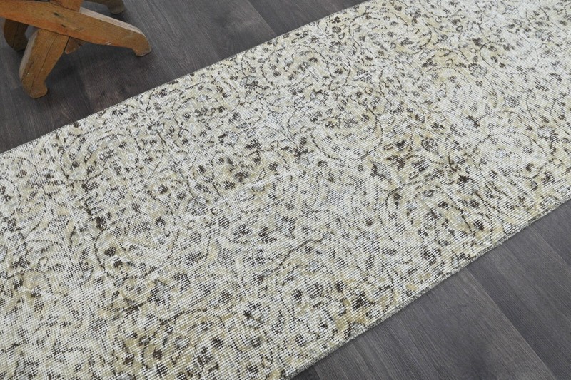 Vintage Turkish Runner Rug 2x10ft Wool Anatolian Handmade Hallway Oushak BEIGE gallery