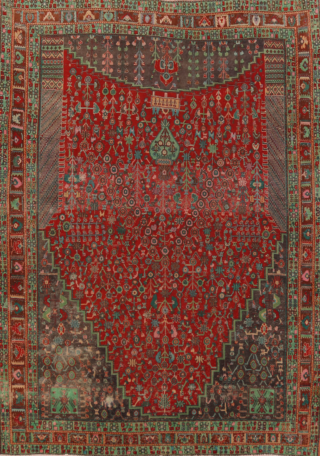 Antique Vegetable Dye Tribal Room Size Area Rug 7x9 Red Wool Hand-made Carpet gallery