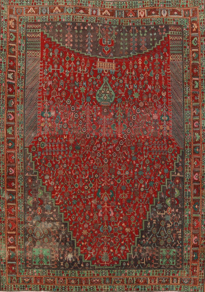 Antique Vegetable Dye Tribal Room Size Area Rug 7x9 Red Wool Hand-made Carpet