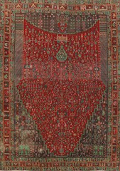 Antique Vegetable Dye Tribal Room Size Area Rug 7×9 Red Wool Hand-made Carpet