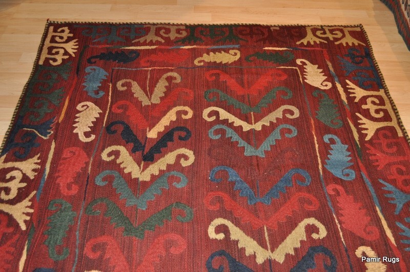 VINTAGE KILIM 5' x 7' wool HAND-WOVEN Tribal hand sewn UZBEK wool area wool rug. gallery
