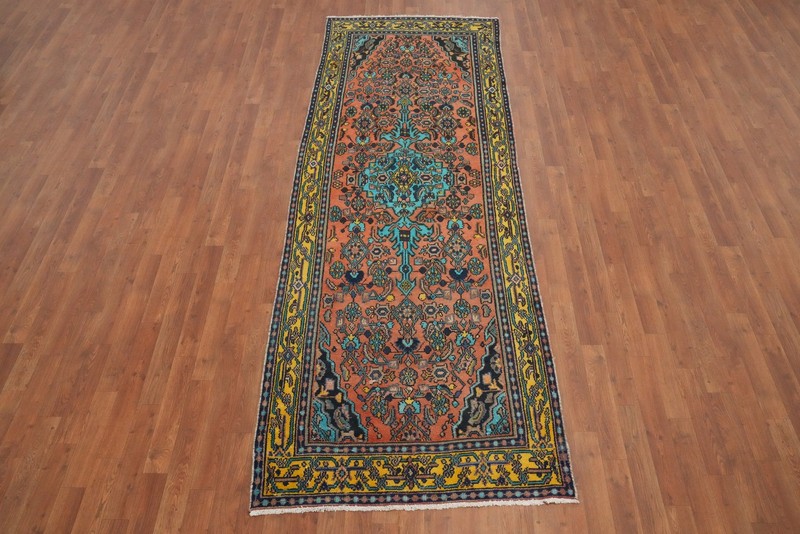 Vintage Handmade Wool Traditional 10' Runner Rug 3x10 ft Hallway Orange Carpet gallery
