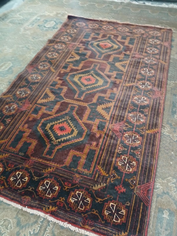 4x7 Tribal Vintage baluchi tribal brown rug, 100% Wool Handmade Turkmen Rug, gallery