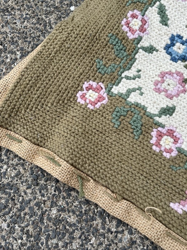 Vintage Embroidered Panel Rug / Wall Hanging Aubusson Crewel Style 46” X 26” gallery