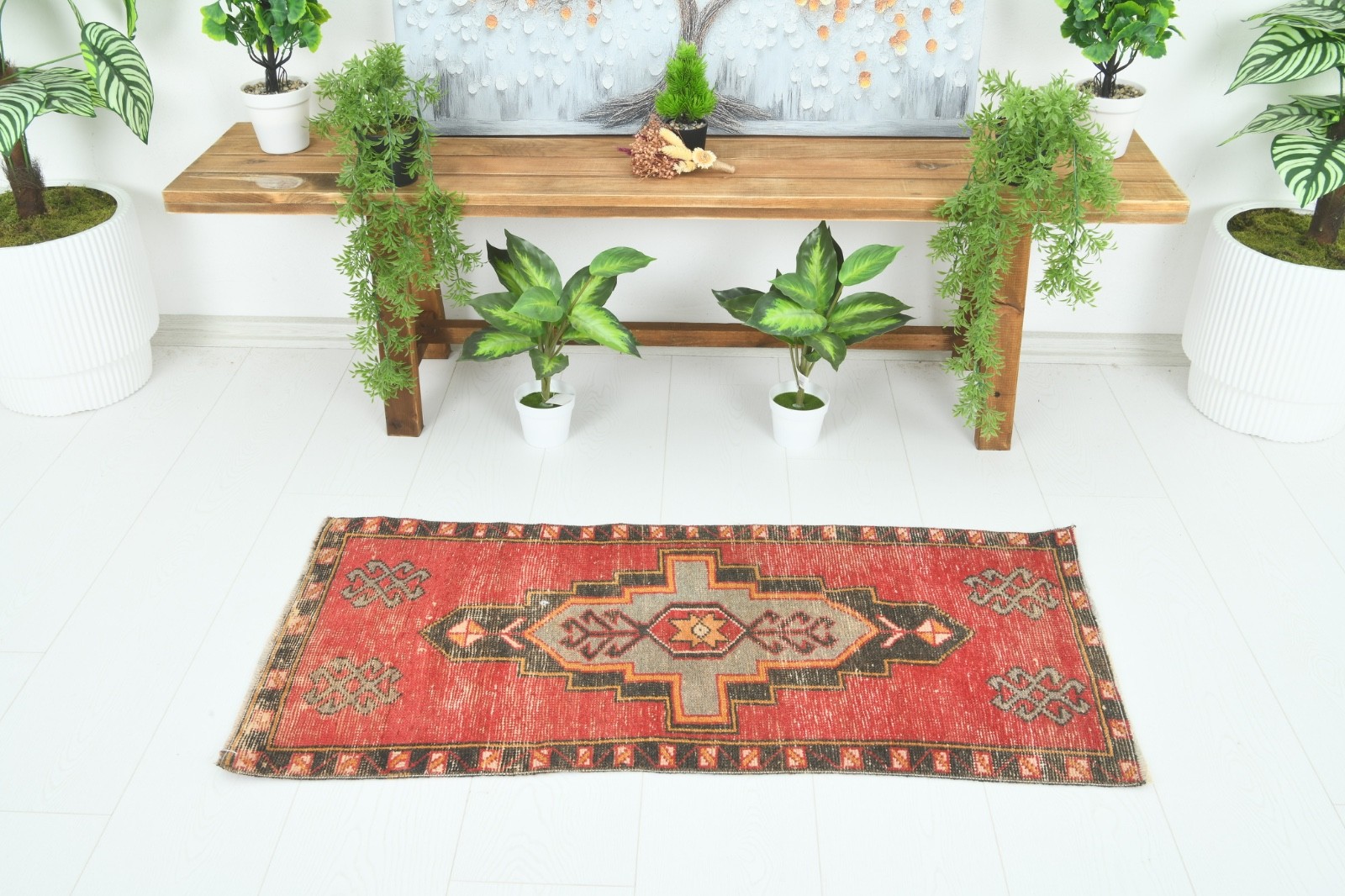 Turkish Door Mat Small Rug 2x4 Hand-Knotted Vintage Oushak Mini Rug Carpet,897 gallery