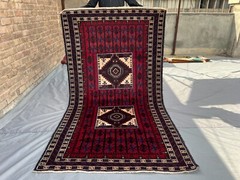Antique Afghan Baluchi Rug 4×7’3 ft – Tribal Handmade Wool Nomadic Geometric Rug