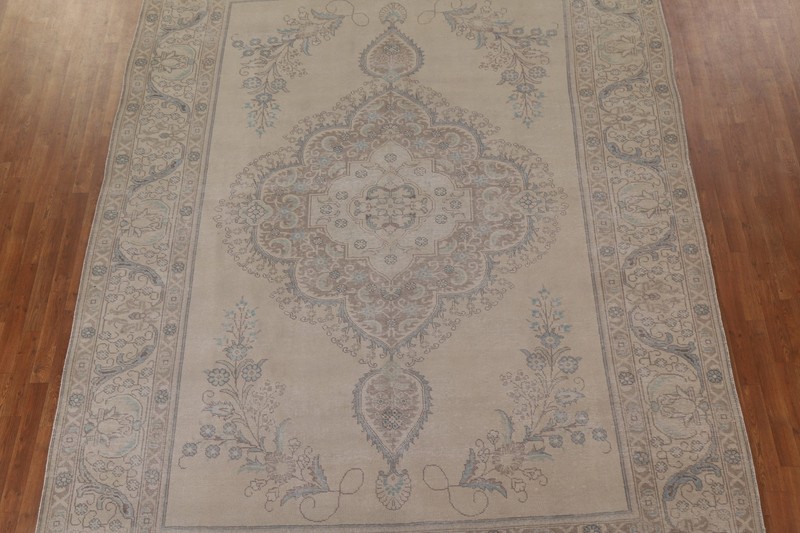 Handmade Beige Wool Distressed Area Rug 10x13 Ft Traditional Living Room Rug gallery