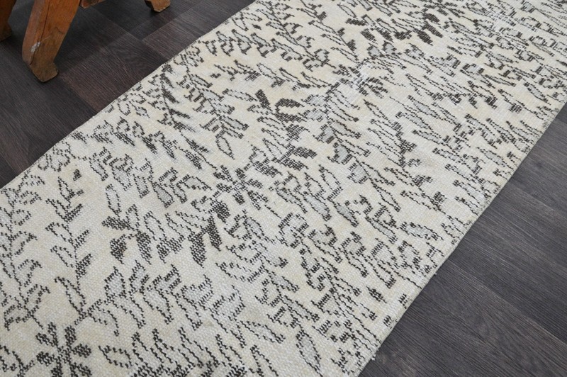 Vintage Turkish Runner Rug 2x5ft Wool Anatolian Handmade Hallway Oushak BEIGE gallery