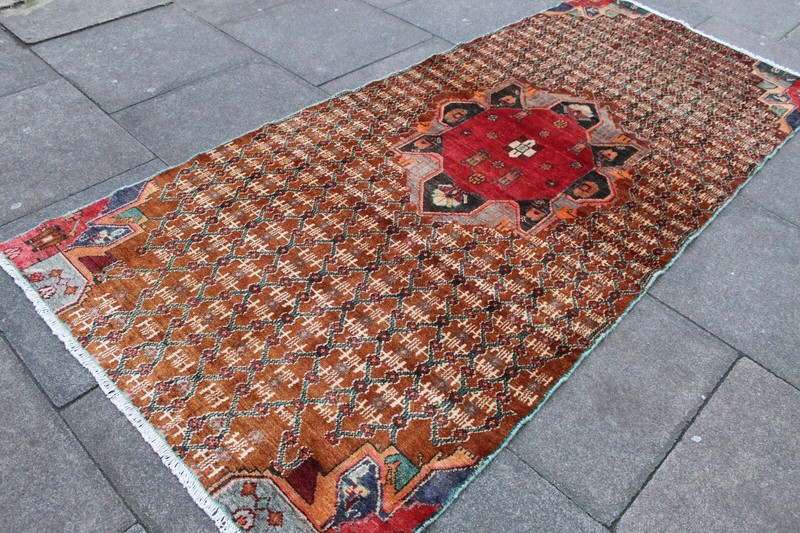 Vintage Hand Made Traditional Oriental Wool Brown Long Rug Runner 261x116cm gallery