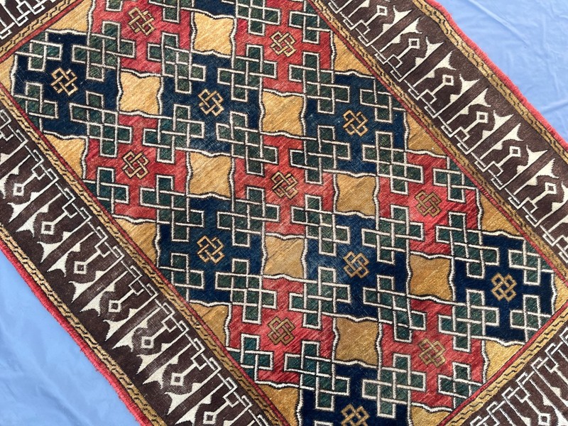 1930s Antique Terracotta Turkmen Rug 4x7 Fine Geometric Faded Persian Old Carpet gallery