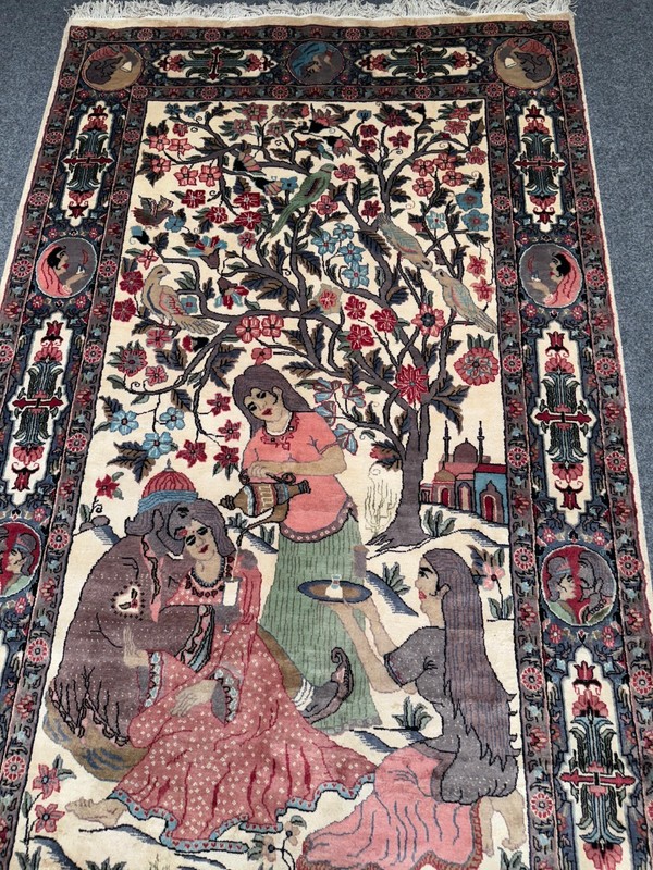 8'4 x 4'9 ft Hand-Knotted Pictorial Wool Rug | Vintage South Asian Wall Hanging gallery