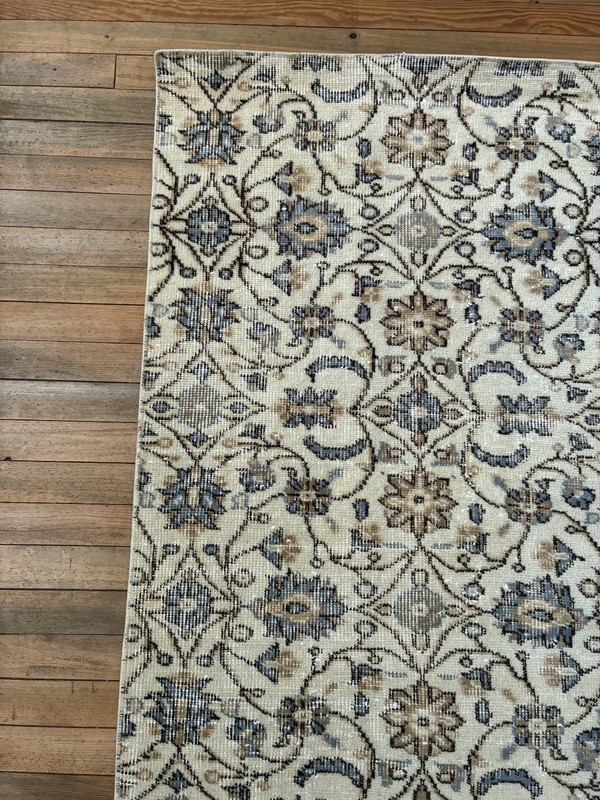 Vintage Turkish Rug 3x7 Cream Blue Beige Wool Hand Knotted Hallway Runner gallery