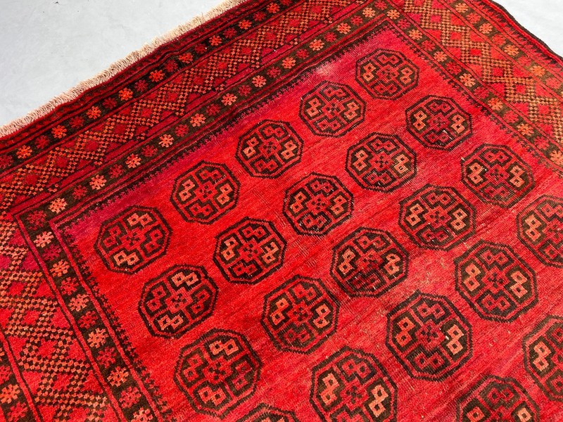 Red Vintage Turkoman Bokhara Elephant Foot Hand Knotted Wool Rug 5x8 Area Rug gallery