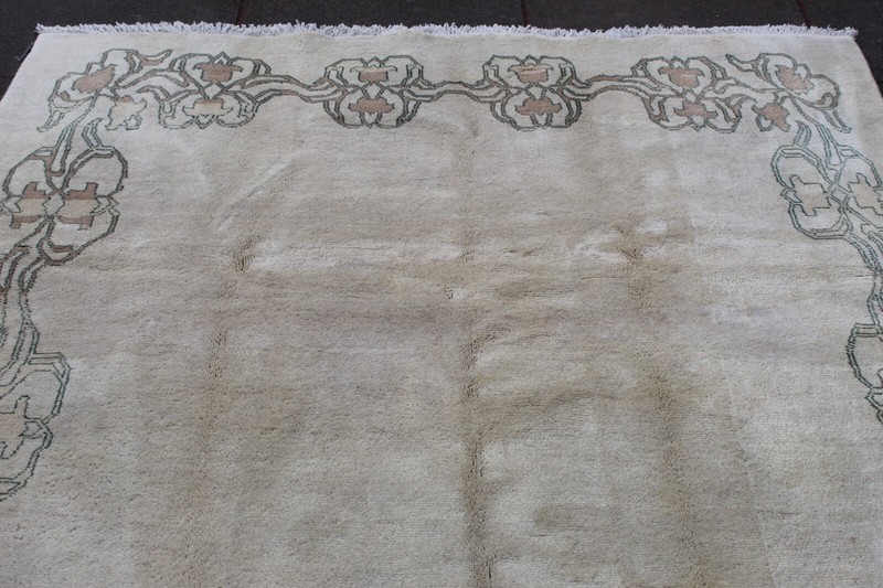 Vintage Hand Made Art Deco Chinese Oriental White Wool Large Carpet 259x169cm gallery