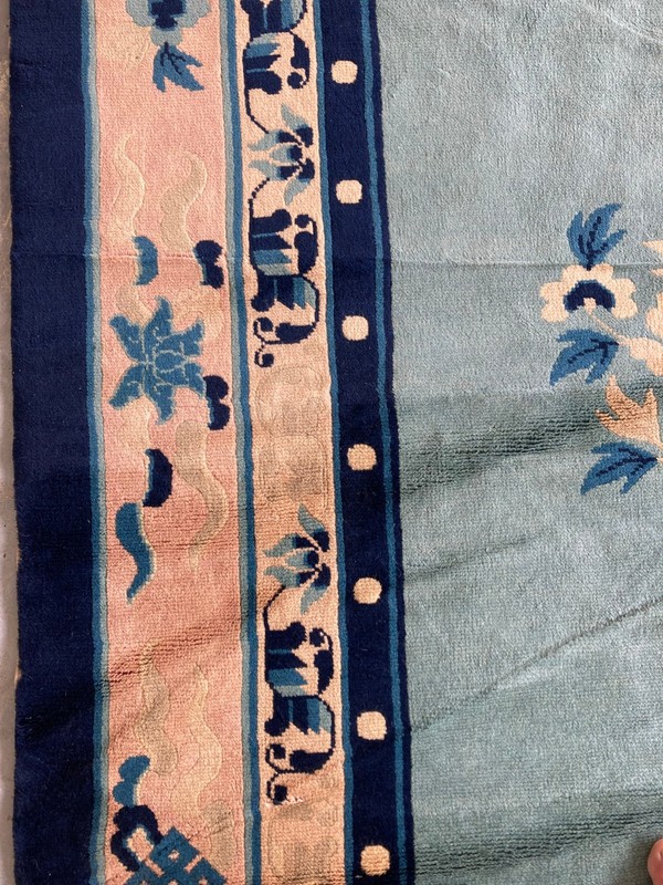 Vintage Hand-Knotted Chinese Peking Floral Medallion Wool Area Rug 310x217 cm gallery