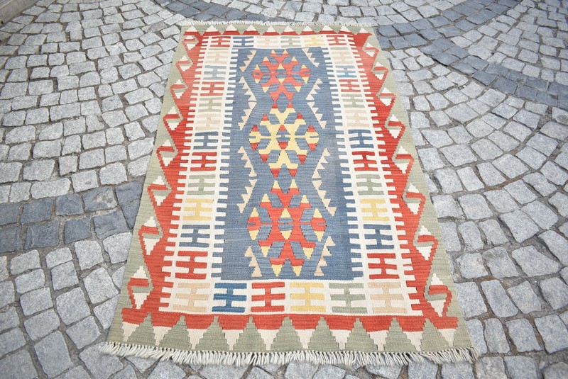 Vintage Turkish Kilim 3'5 x 5'9 ft. Anatolian Nomadic Woven Wool Kilim Area Rug gallery