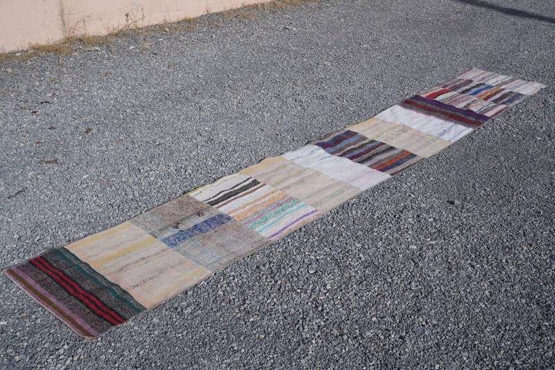 Vintage Turkish Kilim Runner Rug 3x19 ft Neutral Handmade Extra Long Carpet 826 gallery