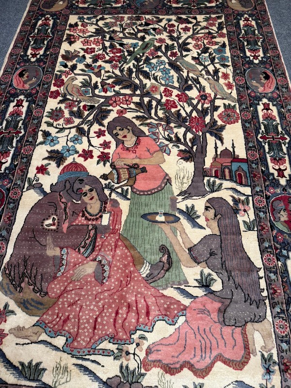 8'4 x 4'9 ft Hand-Knotted Pictorial Wool Rug | Vintage South Asian Wall Hanging gallery