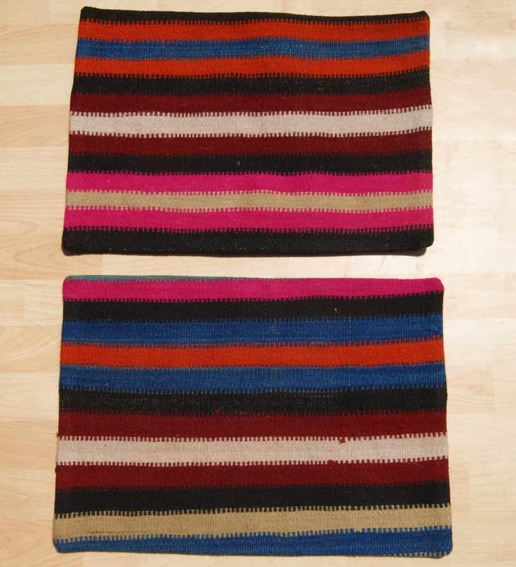SET OF 14 PILLOWS MULTI COLORED RECTANGLE WOOL TURKISH KILIM AREA RUGS 20"X14" gallery