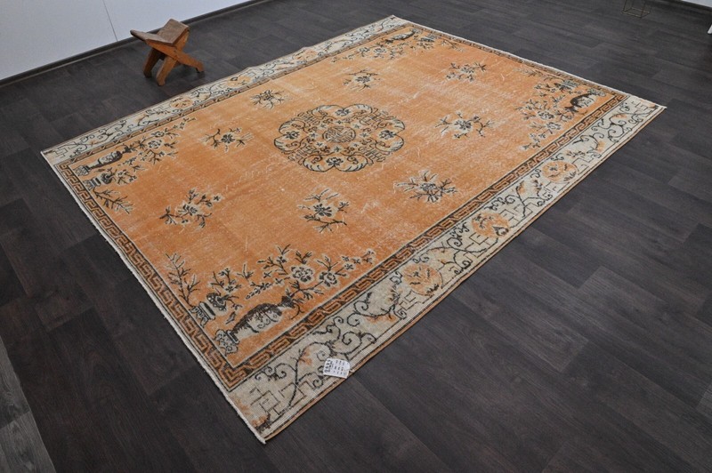 Oushak Turkish Vintage Rug 7x9 Kilim Rug Anatolian Handmade Boho Decor ORANGE gallery