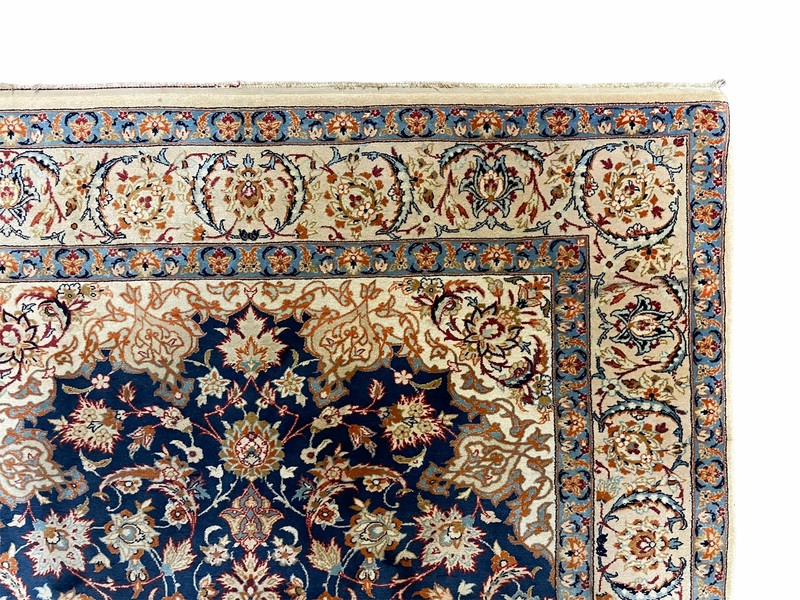 4x5 Ultra Fine Rug Handmade Rug Medallion Rug Floral Rug Beige Dark Blue Rug gallery